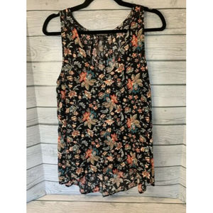 Express Top Small Sleeveless V Neck Tank Top Shirt Black Floral Boho Cami Blouse